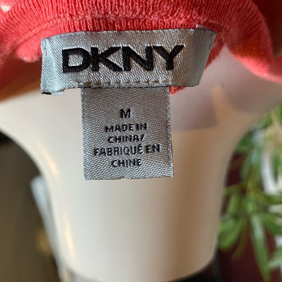 DKNY Women’s Orange and White Geometric Pattern 3/4 Length Sleeve Light Sweater - Picture 3 of 4